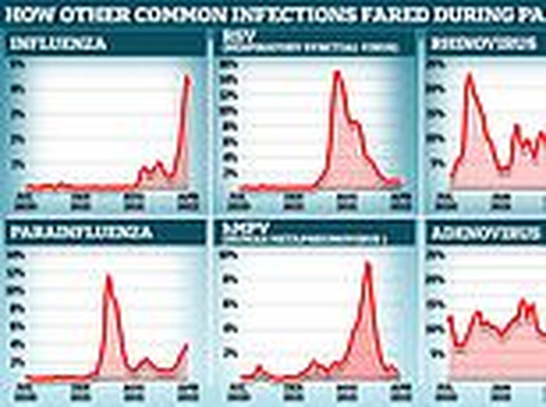 Raten einiger Atemwegserkrankungen in England bis zu 4-mal höher als vor einem Jahr Erhöhte Befürchtungen, dass unser Körper jetzt weniger gut gerüstet ist, um Infektionen abzuwehren Virus, das normalerweise Erkältungen verursacht, wird für die tödliche Flut von Hepatitis-Fällen verantwortlich gemacht Anzeige . Quelle: Dailymail UK