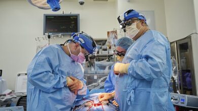 Chirurgen der NYU Langone Health führten erfolgreich zwei Xenotransplantationen eines Schweineherzens in Menschen durch.  Die Herzen funktionierten mindestens drei Tage lang ohne Notwendigkeit einer externen Maschinerie.  Im Bild: Das OP-Team bereitet sich auf die Transplantation vor